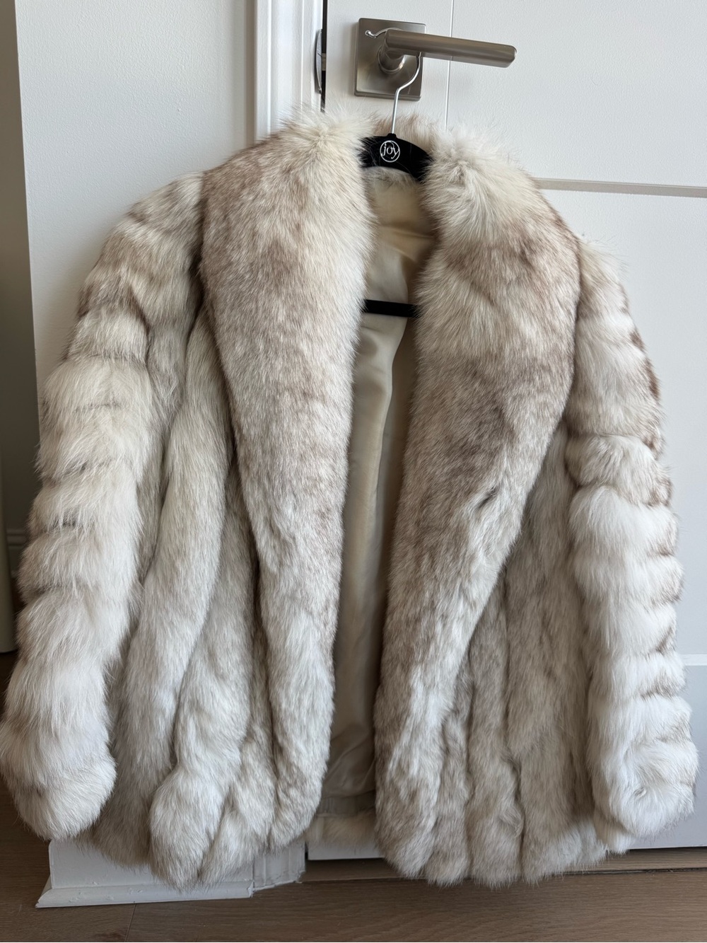 Oscar de la Renta Cream and Light Brown Faux Fur Coat